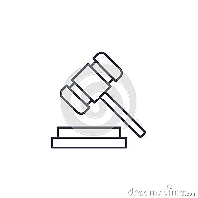 Auction hammer, law and justice symbol, verdict thin line icon. Linear vector symbol Vector Illustration