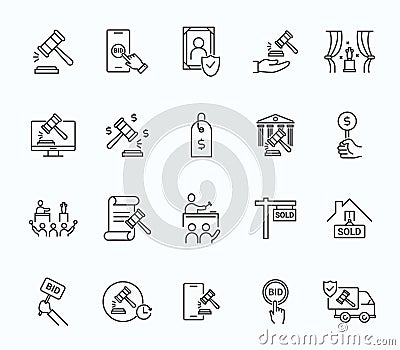 Auction vector icon hammer sell document judge illustration price deal. Bid auction vector tender justice sale Vector Illustration