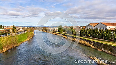 The Aude river in Carcassonne Stock Photo