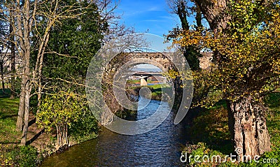 Aude river and Pont Vieux bridge in Carcassone, France Stock Photo