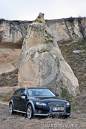 Audi a4 allroad photo shoot and cappadocia fairy chimneys in nevsehir Turkey Editorial Stock Photo