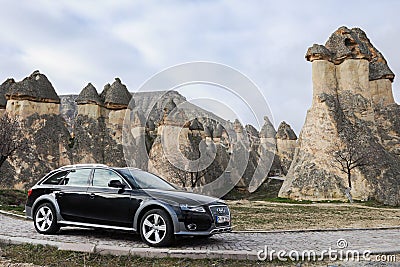Audi a4 allroad photo shoot and cappadocia fairy chimneys in nevsehir Turkey Editorial Stock Photo