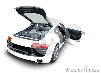 Audi R8 sports car with open engine and door Stock Photo