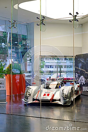 Audi R18 e-tron quattro Le Mans racing car on display Editorial Stock Photo