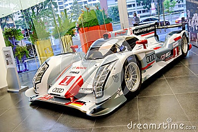 Audi R18 e-tron quattro Le Mans racing car on display Editorial Stock Photo