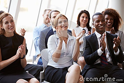 Audience Applauding Speaker At Business Conference Stock Photo