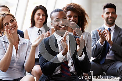 Audience Applauding Speaker At Business Conference Stock Photo