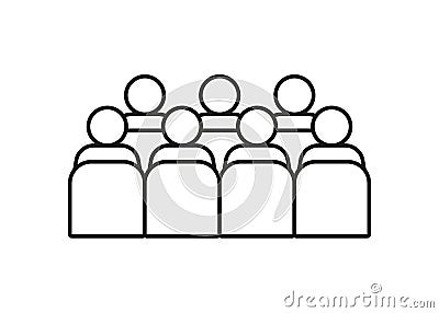 Audience, auditorium with sit people spectator back, line icon. Business training, conference, education people mass Vector Illustration