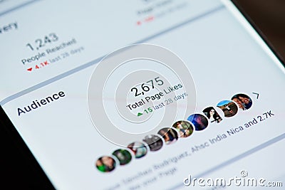 Audience in facebook on smartphone screen Editorial Stock Photo