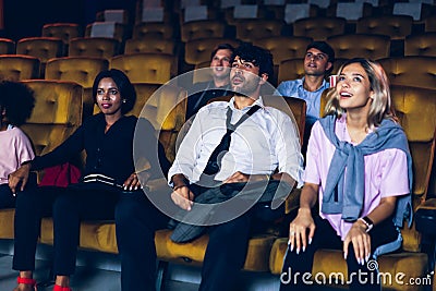 Audience is happy and exciting in movie theater Stock Photo