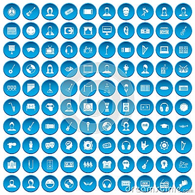 100 audience icons set blue Vector Illustration