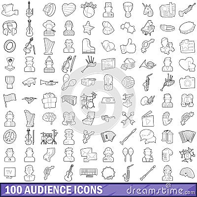 100 audience icons set, outline style Vector Illustration