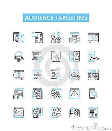 Audience targeting vector line icons set. Audience, targeting, segmentation, profiling, demographics, location Vector Illustration