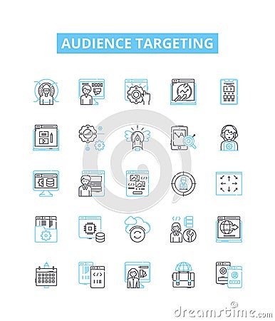 Audience targeting vector line icons set. Audience, targeting, segmentation, profiling, demographics, location Vector Illustration