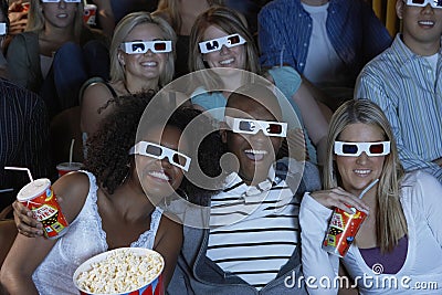 Audience Watching 3-D Movie Stock Photo