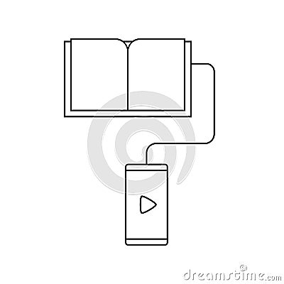 Audio book concept. Phone connected to a book. Listening to electronic book. Vector Illustration