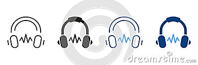 Audio Book and Ebook Color Icons. Headphone Silhouette and Line Icon Set. Online Education and Learning Concept Vector Illustration