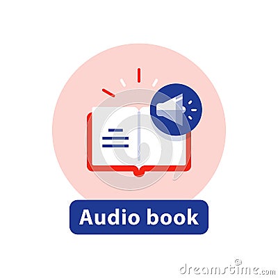Listen literature, audio book flat icon, opened book, vector illustration Vector Illustration