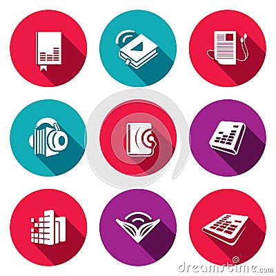 Audio book flat icons set Stock Photo