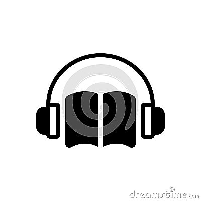 Black solid icon for Audio Book, listen and headphone Vector Illustration