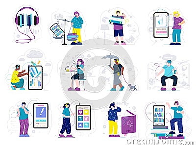 Audio Books Flat Set Vector Illustration