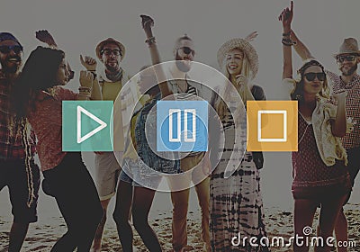 Audio Buttons Control Play Pause Stop Symbol Icons Concept Stock Photo