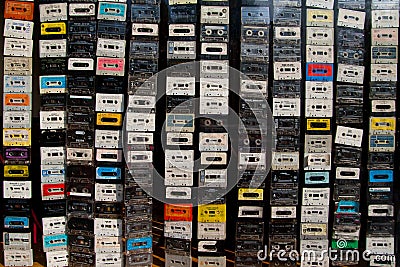 Audio cassettes curtain Editorial Stock Photo