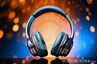 Audio delight Headphones on background, ideal for vibrant music banners Stock Photo