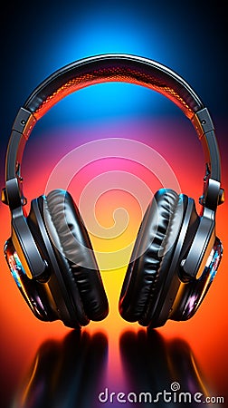 Audio delight Headphones on background, ideal for vibrant music banners Stock Photo