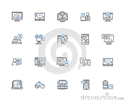 Audio effects line icons collection. Reverb, Delay, EQ, Compression, Distortion, Chorus, Flanger vector and linear Vector Illustration