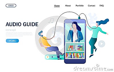 Audio guide vector website landing page design template Vector Illustration