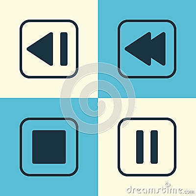 Audio Icons Set. Collection Of Stop Button, Mute Song, Last Song And Other Elements. Also Includes Symbols Such As Back Vector Illustration