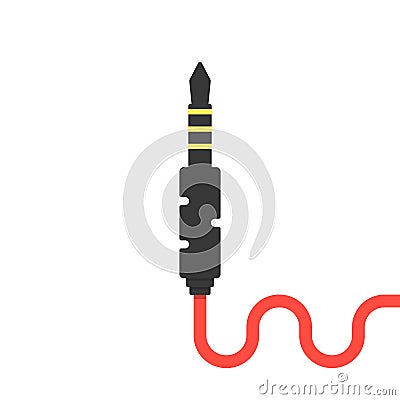 Audio jack connector with red cable Vector Illustration