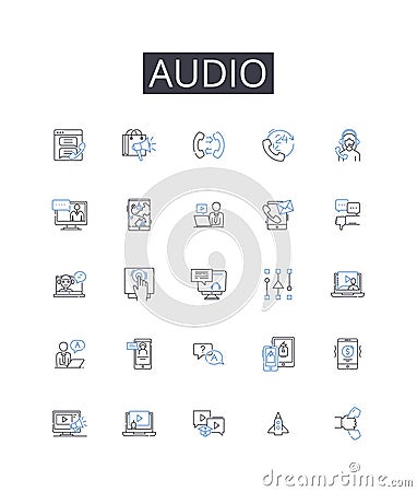 Audio line icons collection. Sound, Music, Melody, Noise, Rhythm, Tune, Sonar vector and linear illustration. Acoustic Vector Illustration