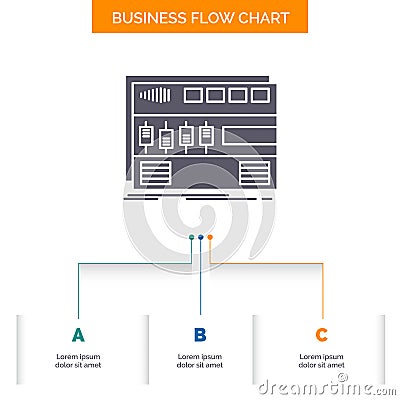 Audio, mastering, module, rackmount, sound Business Flow Chart Design with 3 Steps. Glyph Icon For Presentation Background Vector Illustration