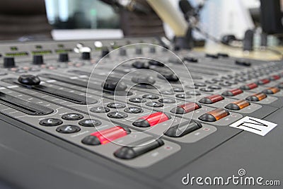 Audio mixer knobs during live TV telecast Stock Photo
