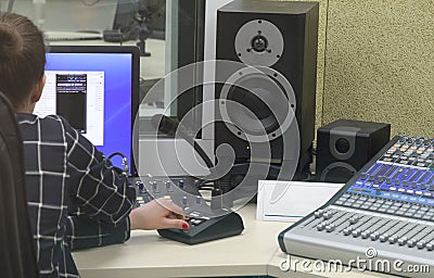 Audio mixer knobs during live TV telecast Editorial Stock Photo