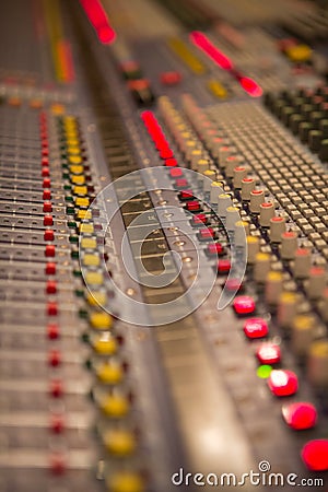 Audio mixer mixing board fader and knobs Stock Photo