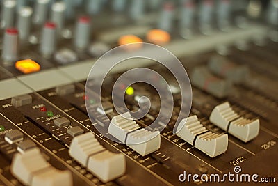 Audio mixing console , faders and adjusting Stock Photo