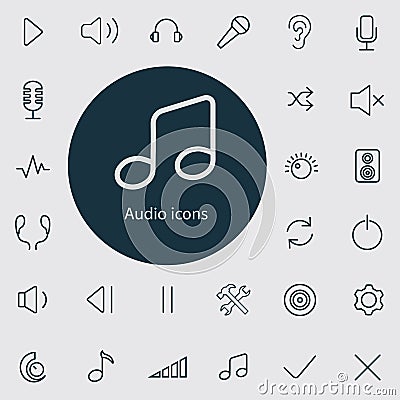 Audio outline, thin, flat, digital icon Vector Illustration