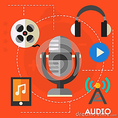 Audio production and podcast concept Vector Illustration