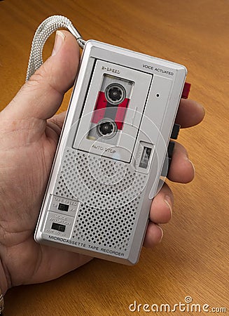 Audio Recorder using Tape the Old Fashioned Way Stock Photo