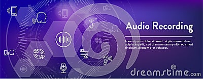 Audio Recording or Voice Command Icon with Sound Wave Images Vector Illustration