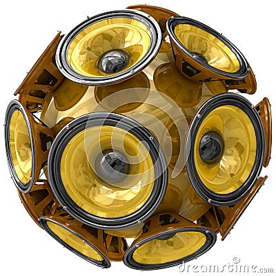 Audio speakers sphere isolated on white Stock Photo