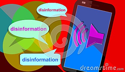 Disinformation in dialog balloons. Illustration. Mobile phone screen. Set of speech bubbles with color. Stock Photo