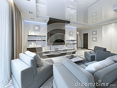 Audio system with TV and shelves in the living room Contemporary Stock Photo