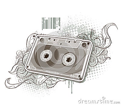 Audio tape on bizarre background Vector Illustration