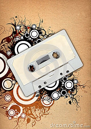 Audio tape & floral design elements Cartoon Illustration