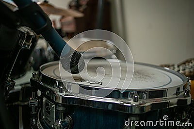 Audio technica drum microphone condenser microphone snare drum Editorial Stock Photo