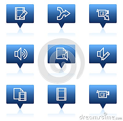 Audio video edit web icons, blue speech bubbles Stock Photo